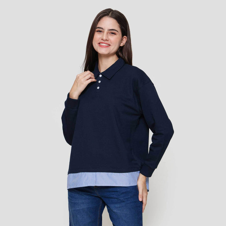 Nevada French Collar Comb Woven Sweater Wanita