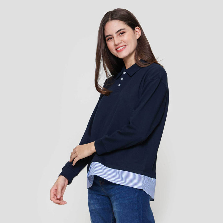 Nevada French Collar Comb Woven Sweater Wanita