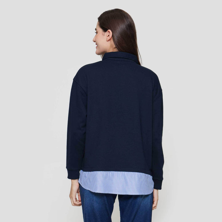 Nevada French Collar Comb Woven Sweater Wanita