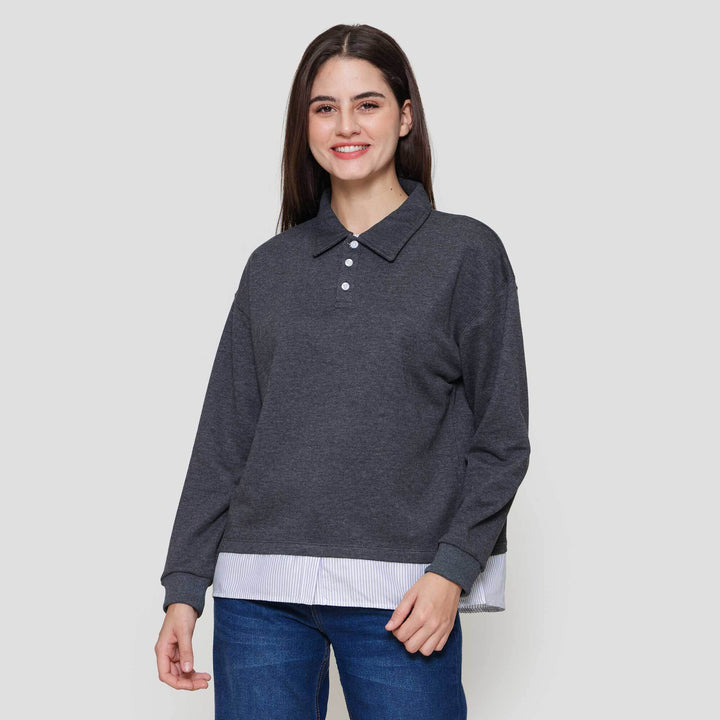 Nevada French Collar Comb Woven Sweater Wanita