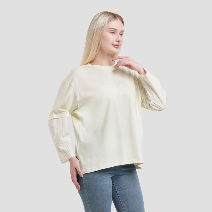 Nevada Combed Woven Sleeve Sweater Wanita