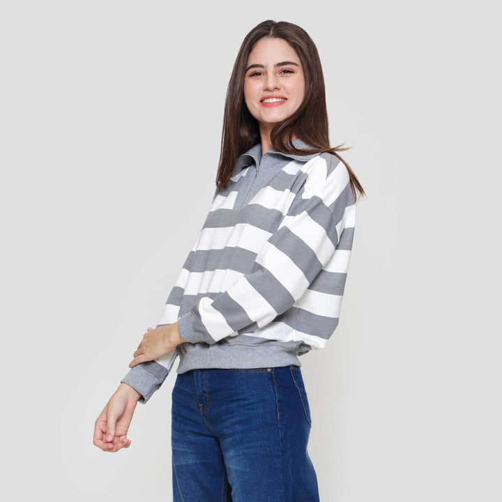 Nevada Babyterry Reg Stripe W/ Zipper Sweater Wanita