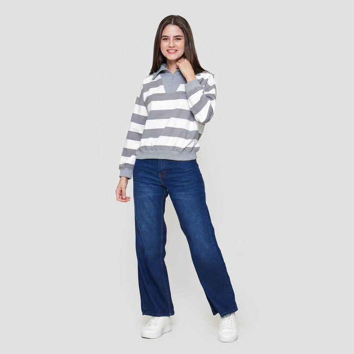 Nevada Babyterry Reg Stripe W/ Zipper Sweater Wanita
