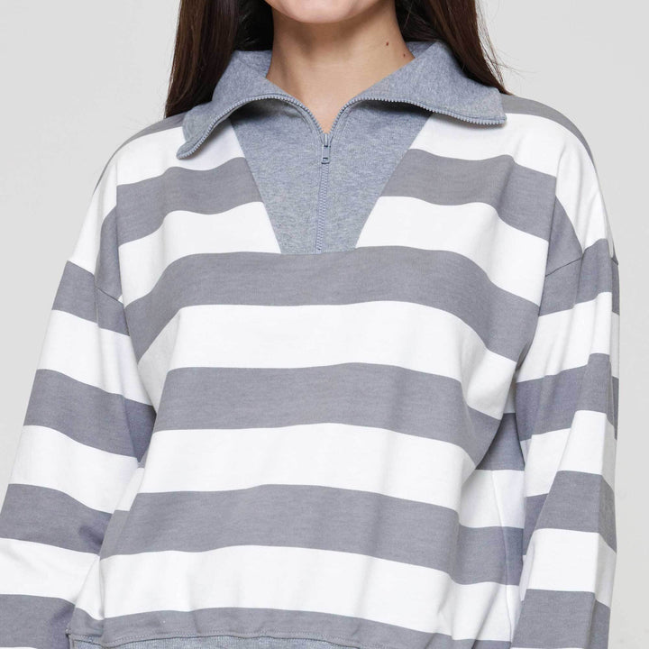 Nevada Babyterry Reg Stripe W/ Zipper Sweater Wanita