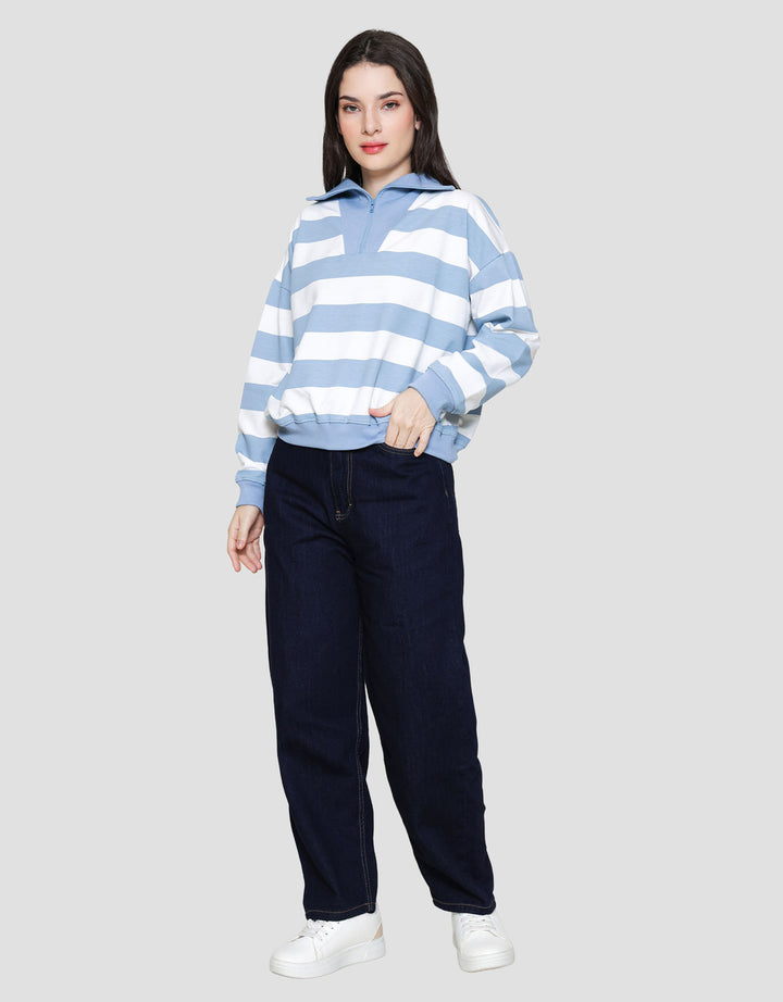 Nevada Babyterry Reg Stripe W/ Zipper Sweater Wanita