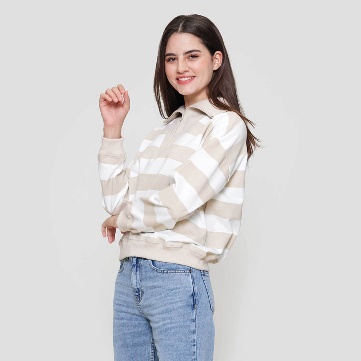 Nevada Babyterry Reg Stripe Zipper Sweater Wanita