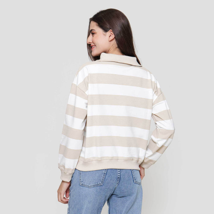 Nevada Babyterry Reg Stripe W/ Zipper Sweater Wanita