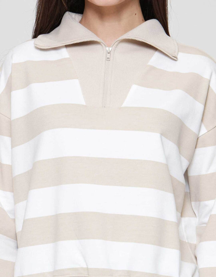 Nevada Babyterry Reg Stripe W/ Zipper Sweater Wanita