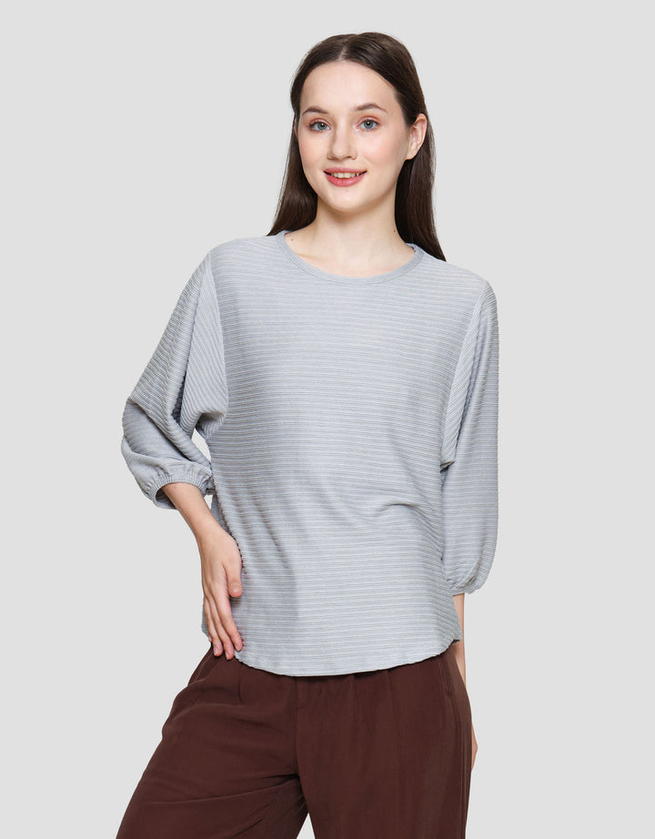 St. Yves Stripy Texture Knit With Elasticated Sleeve Kaos Wanita