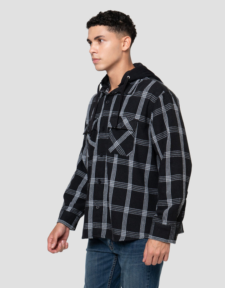 Nevada Woven Detachable Hoodie Checked Jaket Pria