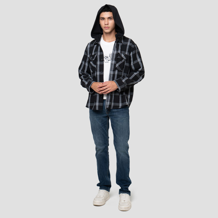 Nevada Woven Detachable Hoodie Checked Jaket Pria