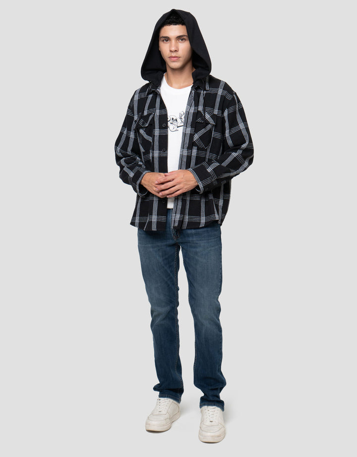 Nevada Woven Detachable Hoodie Checked Jaket Pria