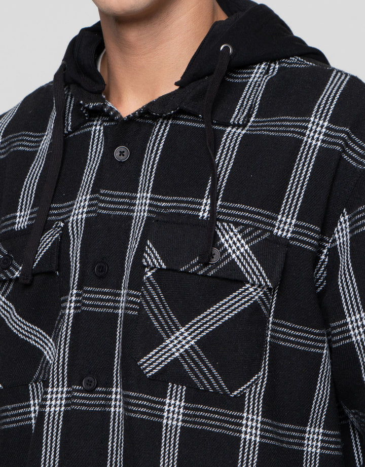 Nevada Woven Detachable Hoodie Checked Jaket Pria