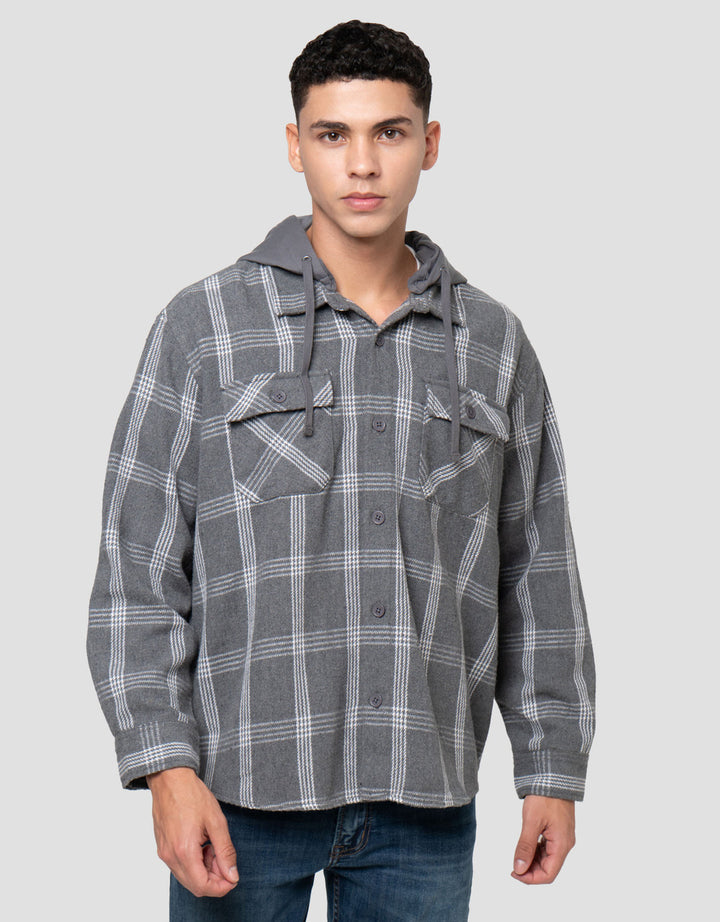Nevada Woven Detachable Hoodie Checked Jaket Pria