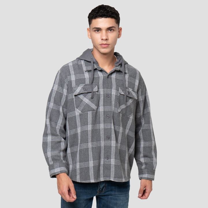 Nevada Woven Detachable Hoodie Checked Jaket Pria
