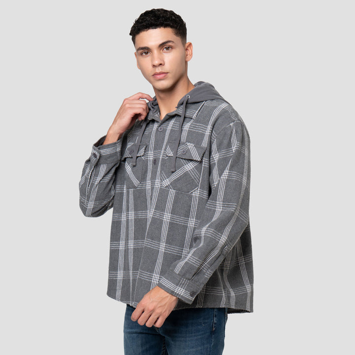 Nevada Woven Detachable Hoodie Checked Jaket Pria