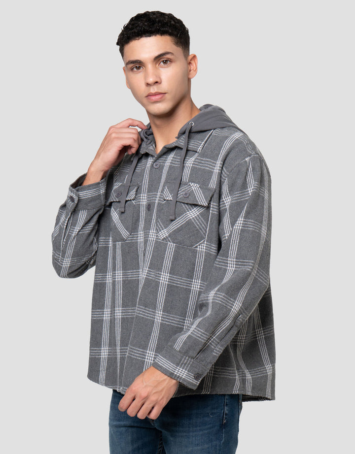 Nevada Woven Detachable Hoodie Checked Jaket Pria