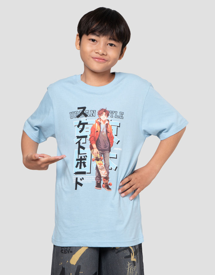 Nevada Print Skate Anime Kanji Kaos Anak Laki-laki