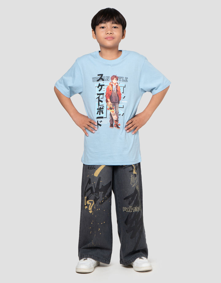 Nevada Print Skate Anime Kanji Kaos Anak Laki-laki