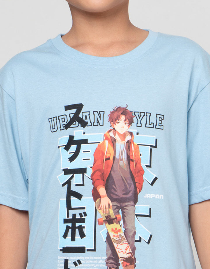 Nevada Print Skate Anime Kanji Kaos Anak Laki-laki