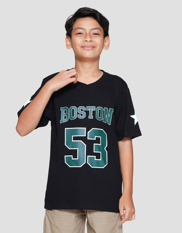 Nevada V Neck Varsity Two Sided Print Boston Kaos Anak Laki-laki