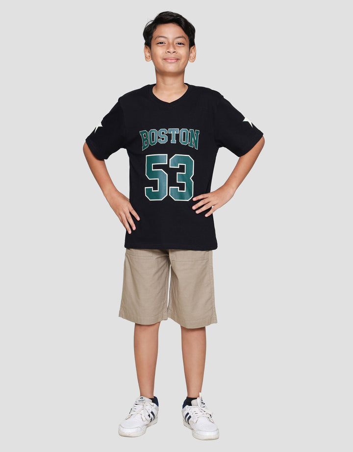 Nevada V Neck Varsity Two Sided Print Boston Kaos Anak Laki-laki