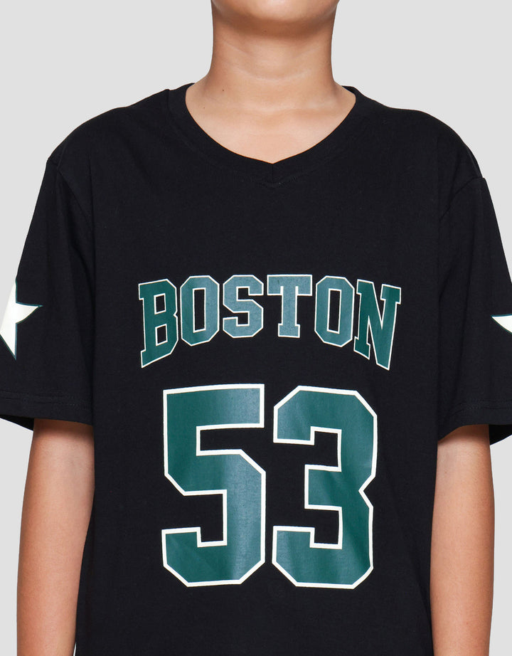 Nevada V Neck Varsity Two Sided Print Boston Kaos Anak Laki-laki