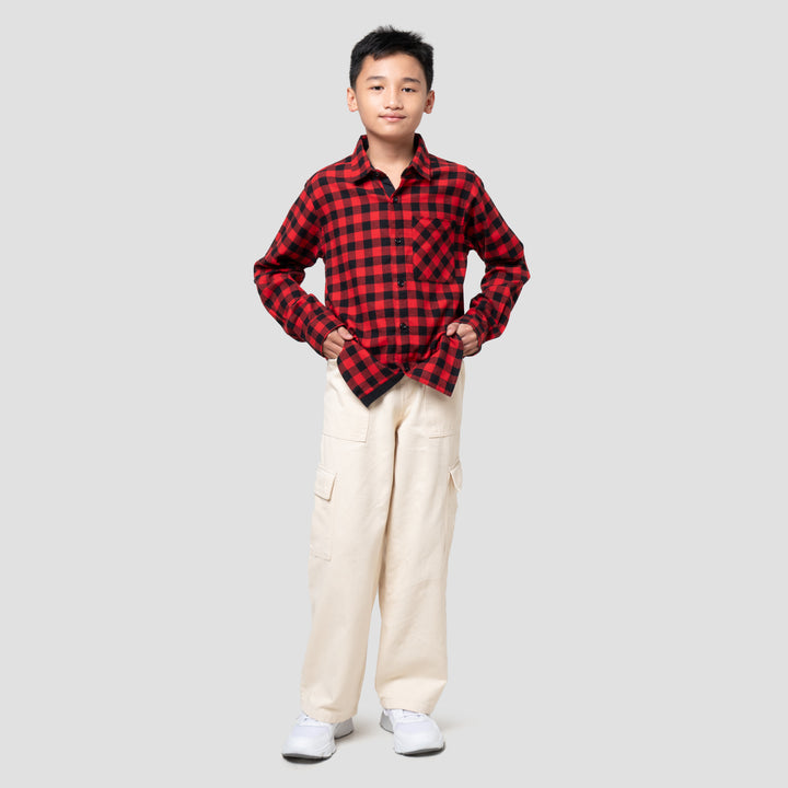 Nevada Checkered Corduroy Kemeja Anak Laki-laki