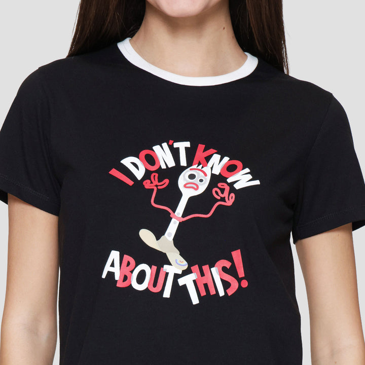 Disney Boxy Print Stripe Toy Story Forky Kaos Wanita