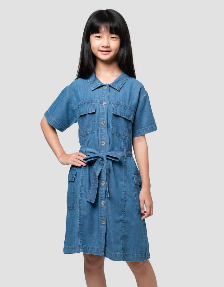 Nevada Denim Kantong Kargo Dress Anak Perempuan