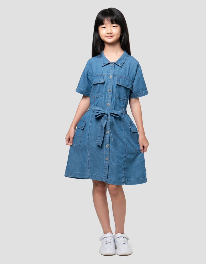 Nevada Denim Kantong Kargo Dress Anak Perempuan