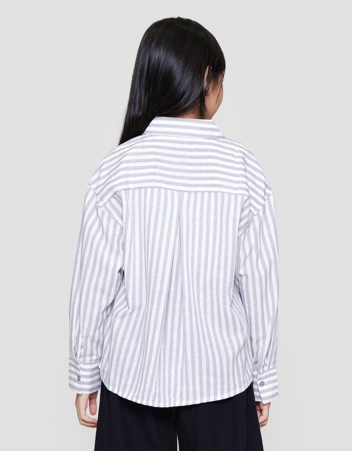 Nevada Salur Kantong Piping Bordir Kemeja Anak Perempuan