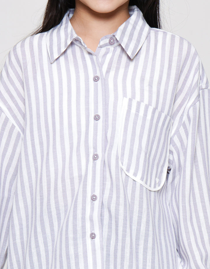 Nevada Salur Kantong Piping Bordir Kemeja Anak Perempuan