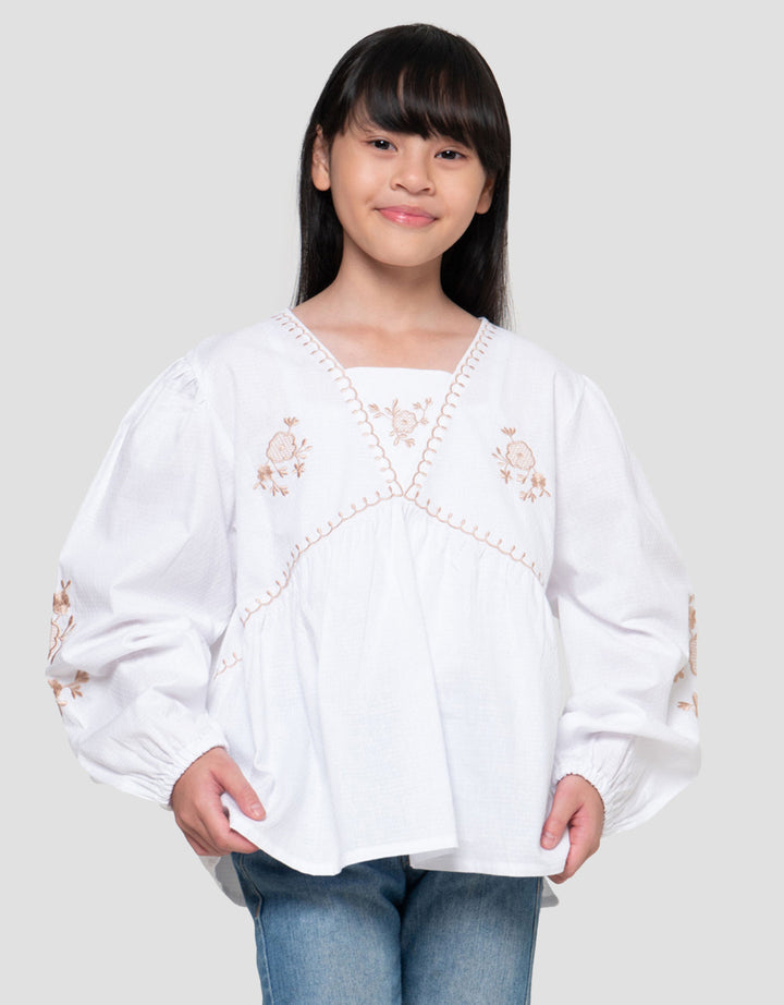 Nevada Blouse Bordir Bunga Kemeja Blouse Anak Perempuan