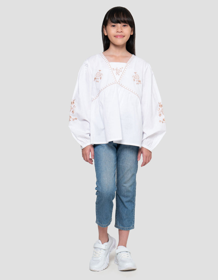 Nevada Blouse Bordir Bunga Kemeja Blouse Anak Perempuan