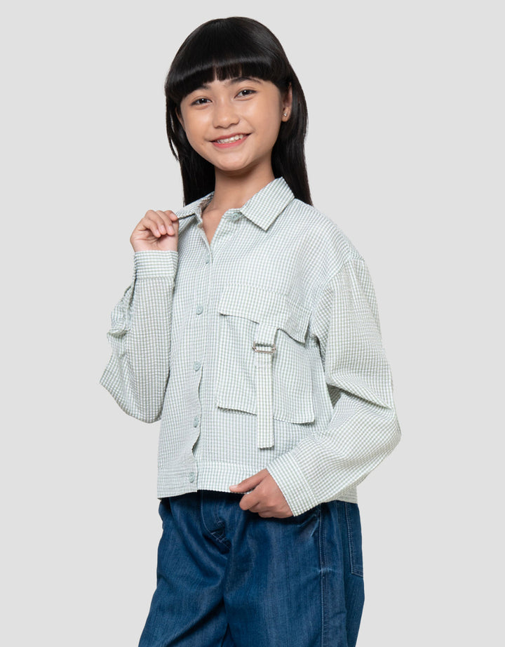 Nevada Crinkle Salur Kantong Kemeja Anak Perempuan