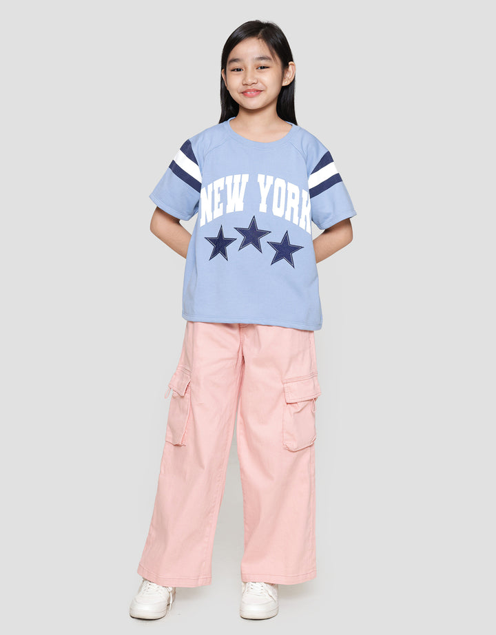 Nevada New York Aplikasi Bintang Kaos Oversize Anak Perempuan