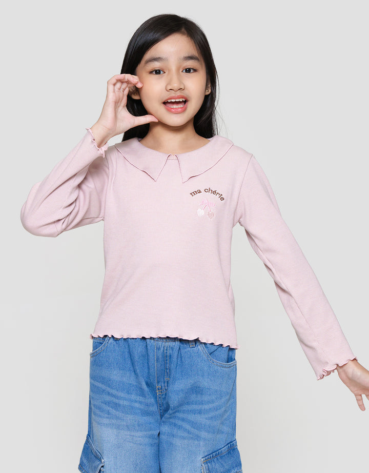 Nevada Rib Bordir Cherrie Kaos Anak Perempuan