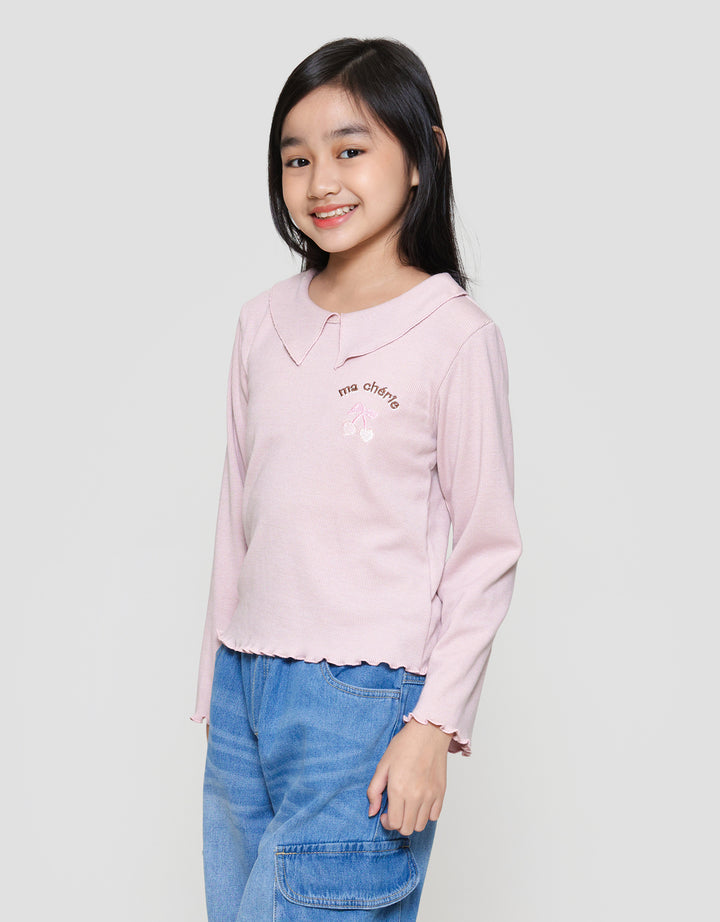 Nevada Rib Bordir Cherrie Kaos Anak Perempuan