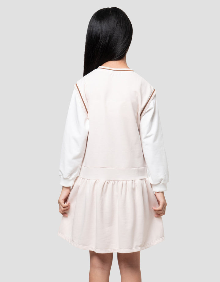 Nevada Fake 2Pcs Pleats Bordir Dress Anak Perempuan