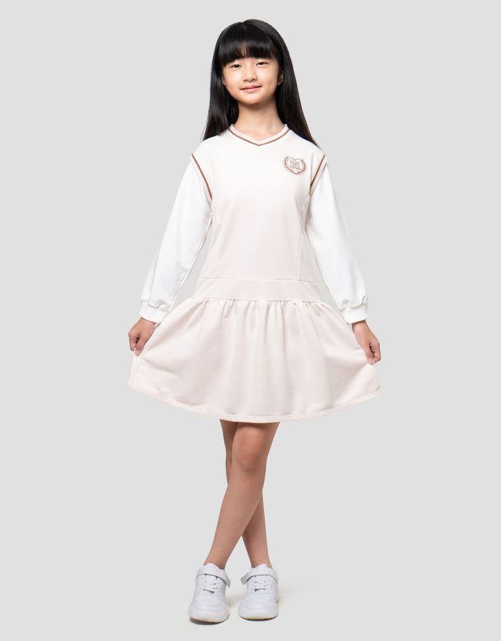Nevada Fake 2Pcs Pleats Bordir Dress Anak Perempuan