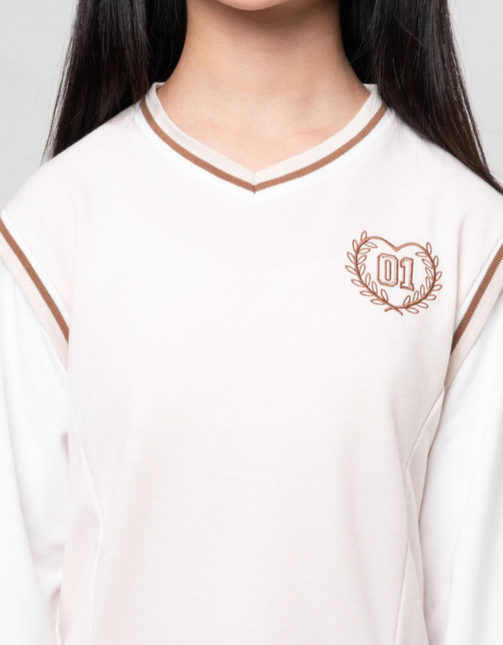 Nevada Fake 2Pcs Pleats Bordir Dress Anak Perempuan