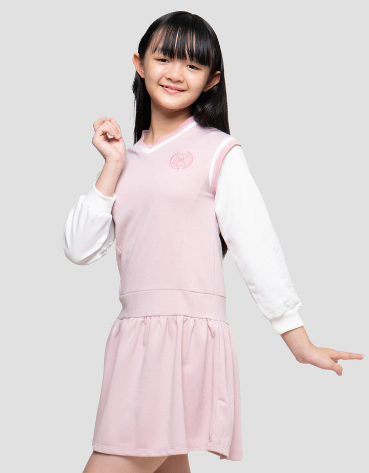 Nevada Fake 2Pcs Pleats Bordir Dress Anak Perempuan
