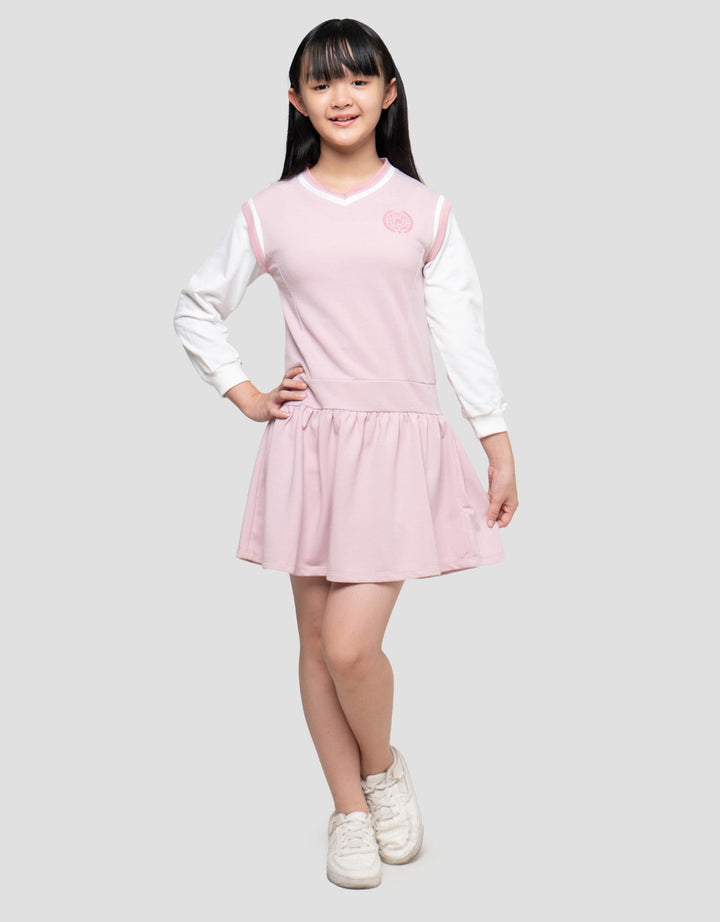 Nevada Fake 2Pcs Pleats Bordir Dress Anak Perempuan