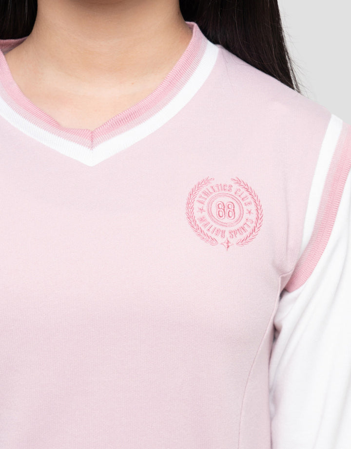 Nevada Fake 2Pcs Pleats Bordir Dress Anak Perempuan