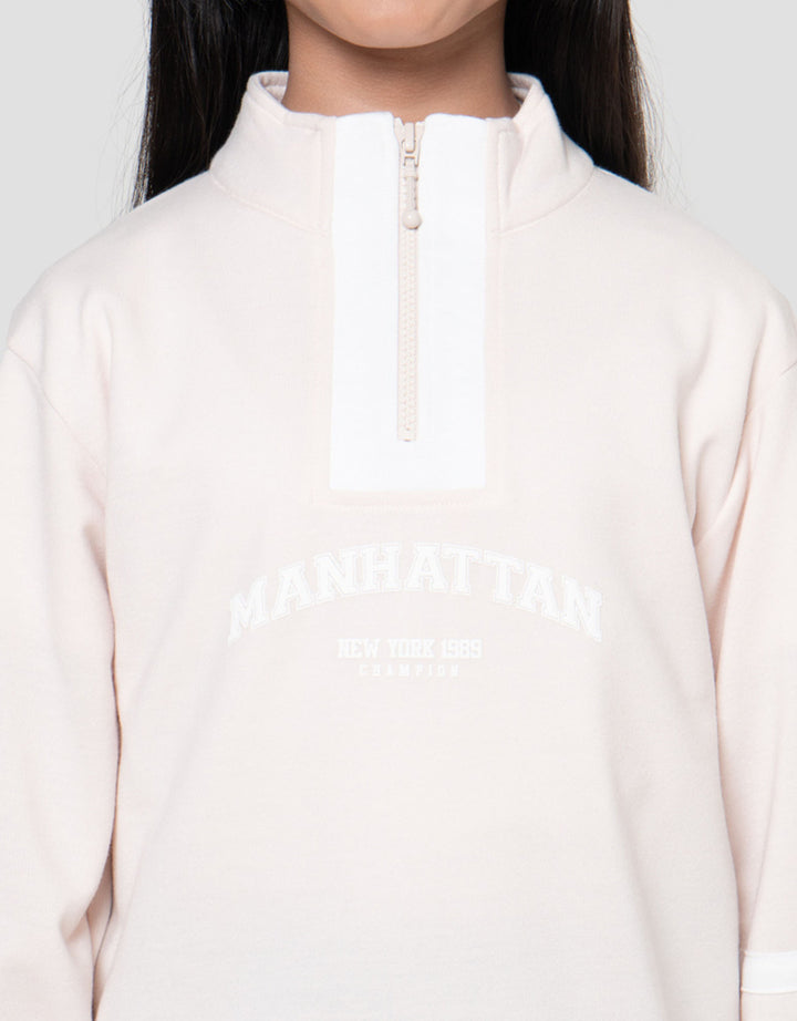 Nevada Zipper Lengan Garis 1 Bordir Sweater Anak Perempuan