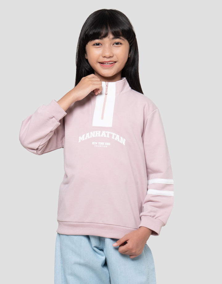 Nevada Zipper Lengan Garis 2 Bordir Sweater Anak Perempuan