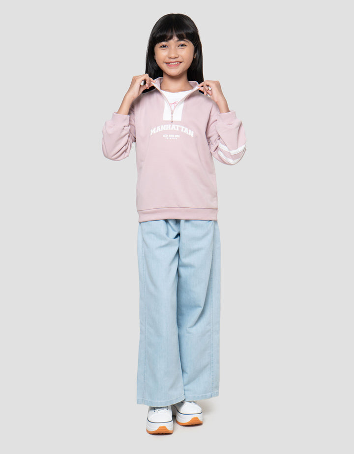 Nevada Zipper Lengan Garis 2 Bordir Sweater Anak Perempuan