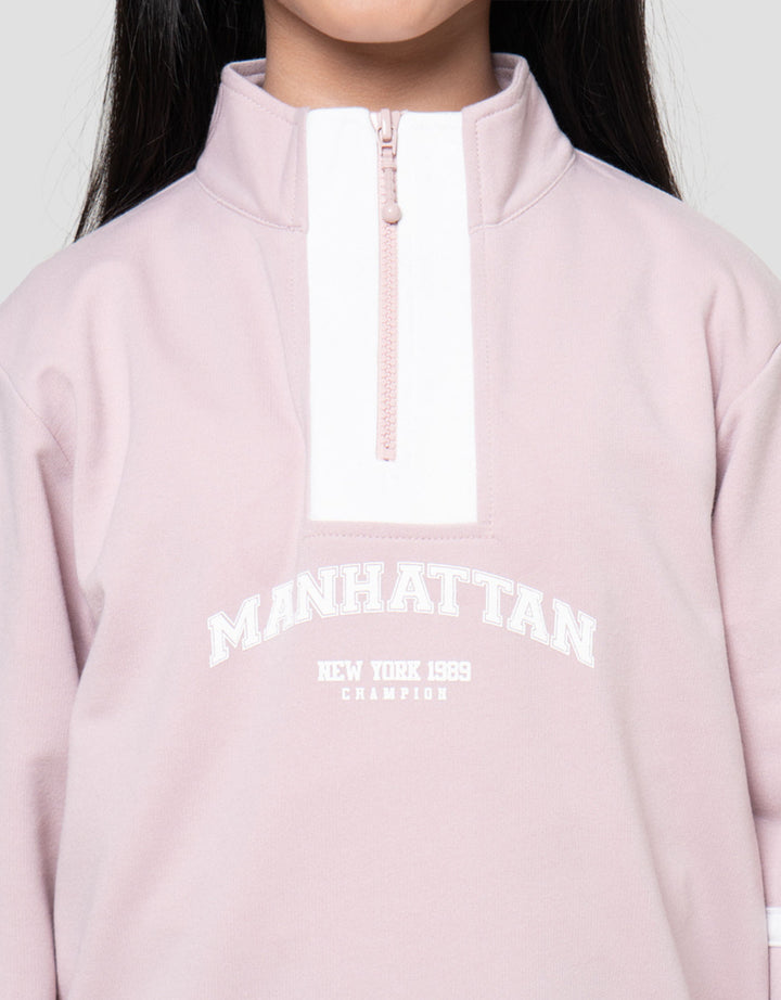 Nevada Zipper Lengan Garis 2 Bordir Sweater Anak Perempuan