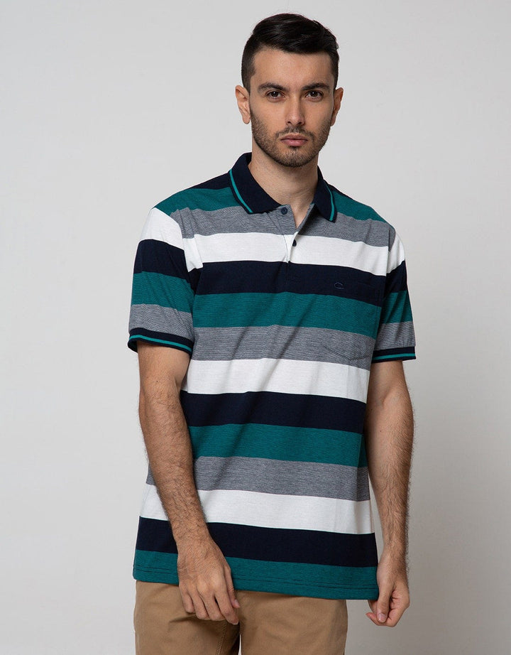 Cole Short Sleeve Polo Shirt Stripe Solid Shoulder